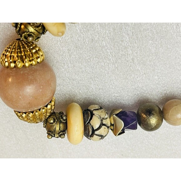 VTG Rosemary G Ro-Do Saks 5th Ave Carved Bead Riverstone Amethyst Necklace 40" - Picture 4 of 8